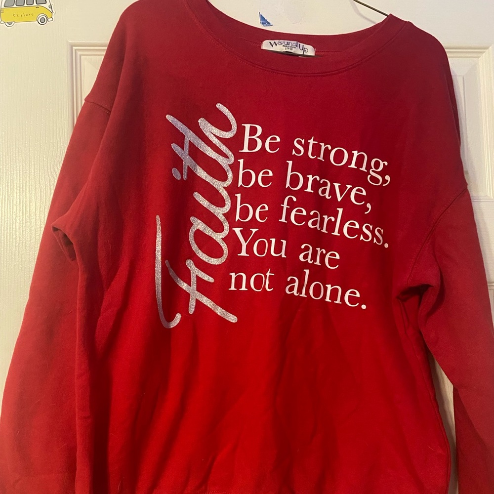Size:large color: red white white and silver writing